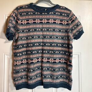 Ralph Lauren Linen Cotton Short Sleeve Sweater XL Geo Stripe New